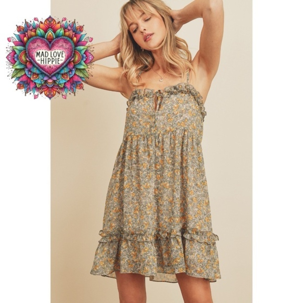Dress Forum Sage Floral Ruffle Trimmed Babydoll Dress - Picture 2 of 9